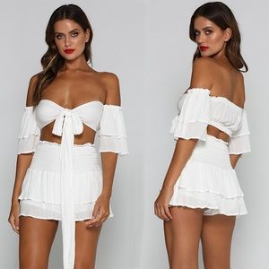 Meshki Etta Wrap Off Shoulder Crop Top White XS